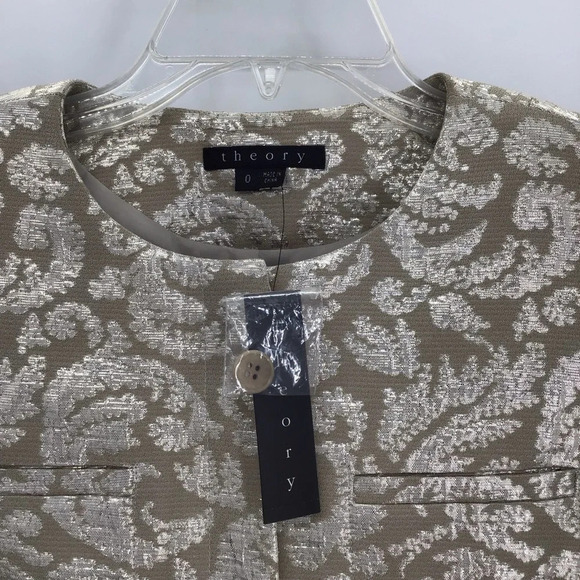 Theory Vintee Antique Jacquard Champagne/Silver Blazer/Jacket Evening NWT Size 0 - Picture 3 of 9